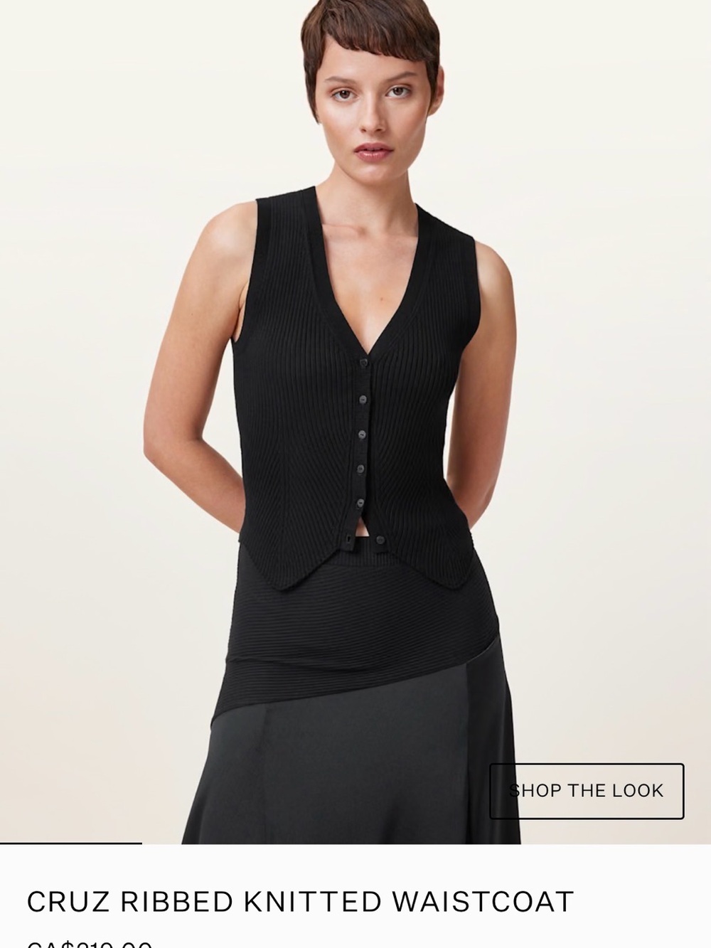 AllSaints Black Ribbed Knitted Waistcoat